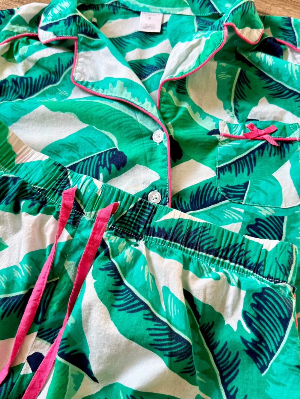 Liz Claiborne - 2-Piece Tropical Palm Print Cotton Pajama Set - S